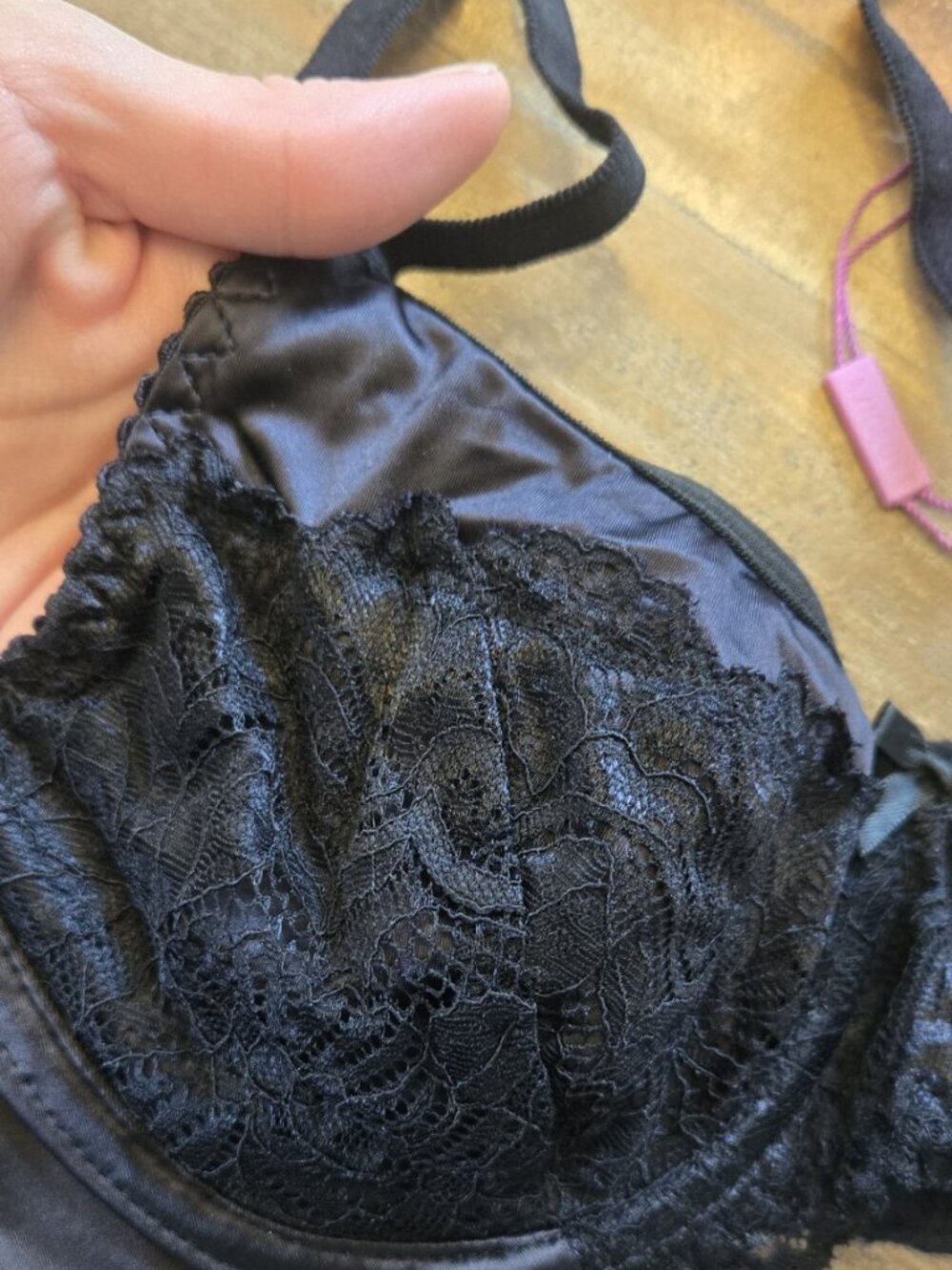 Black Satin Lace Unlined Underwire Bra Small Petite 26.5” Band NWT A B C - Picture 2 of 7